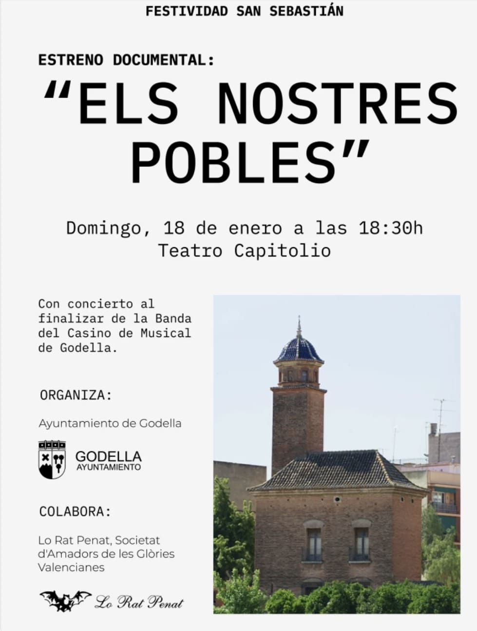 Cartell de l’Ajuntament de Godella anunciant la proyecció del documental